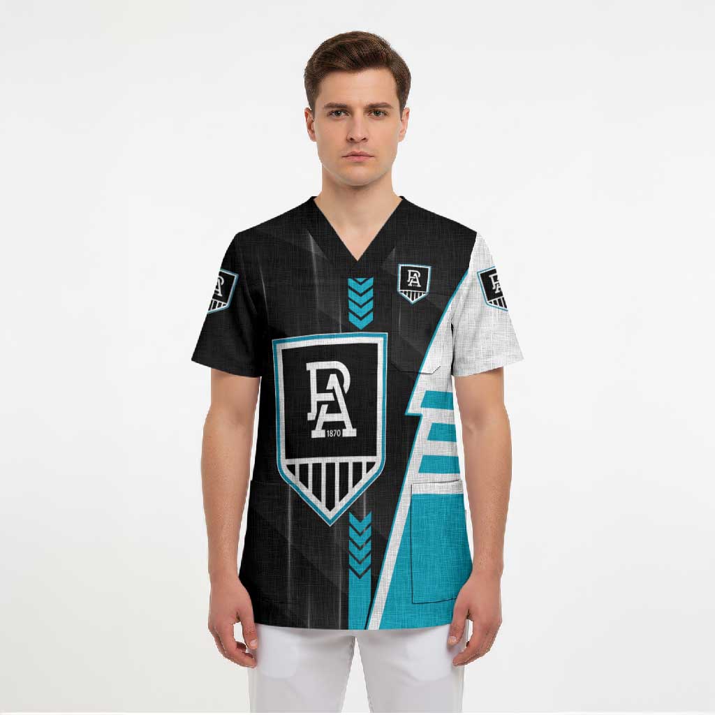 Personalized Port Adelaide Power Scrub Top Modern Geometric Sports Graphic Style