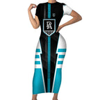 Personalized Port Adelaide Power Short Sleeve Bodycon Dress Modern Geometric Sports Graphic Style