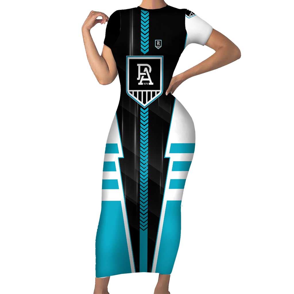 Personalized Port Adelaide Power Short Sleeve Bodycon Dress Modern Geometric Sports Graphic Style