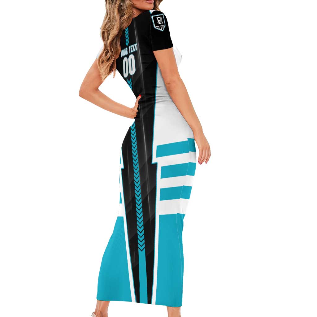 Personalized Port Adelaide Power Short Sleeve Bodycon Dress Modern Geometric Sports Graphic Style