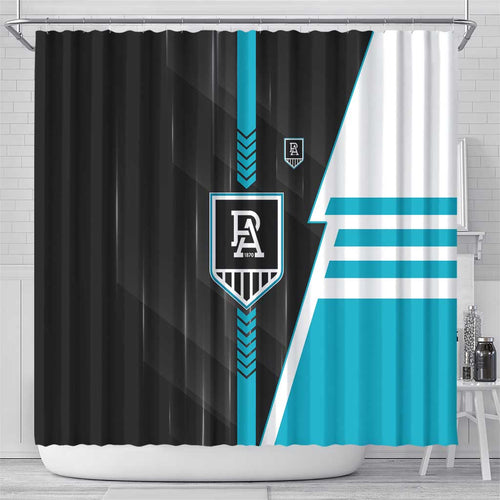 Port Adelaide Power Shower Curtain Modern Geometric Sports Graphic Style