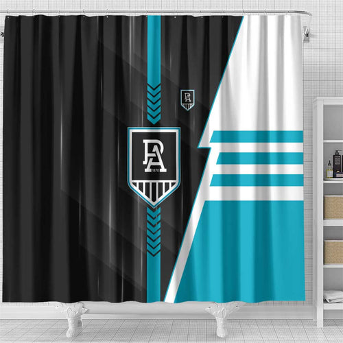 Port Adelaide Power Shower Curtain Modern Geometric Sports Graphic Style
