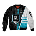 Personalized Port Adelaide Power Sleeve Zip Bomber Jacket Modern Geometric Sports Graphic Style