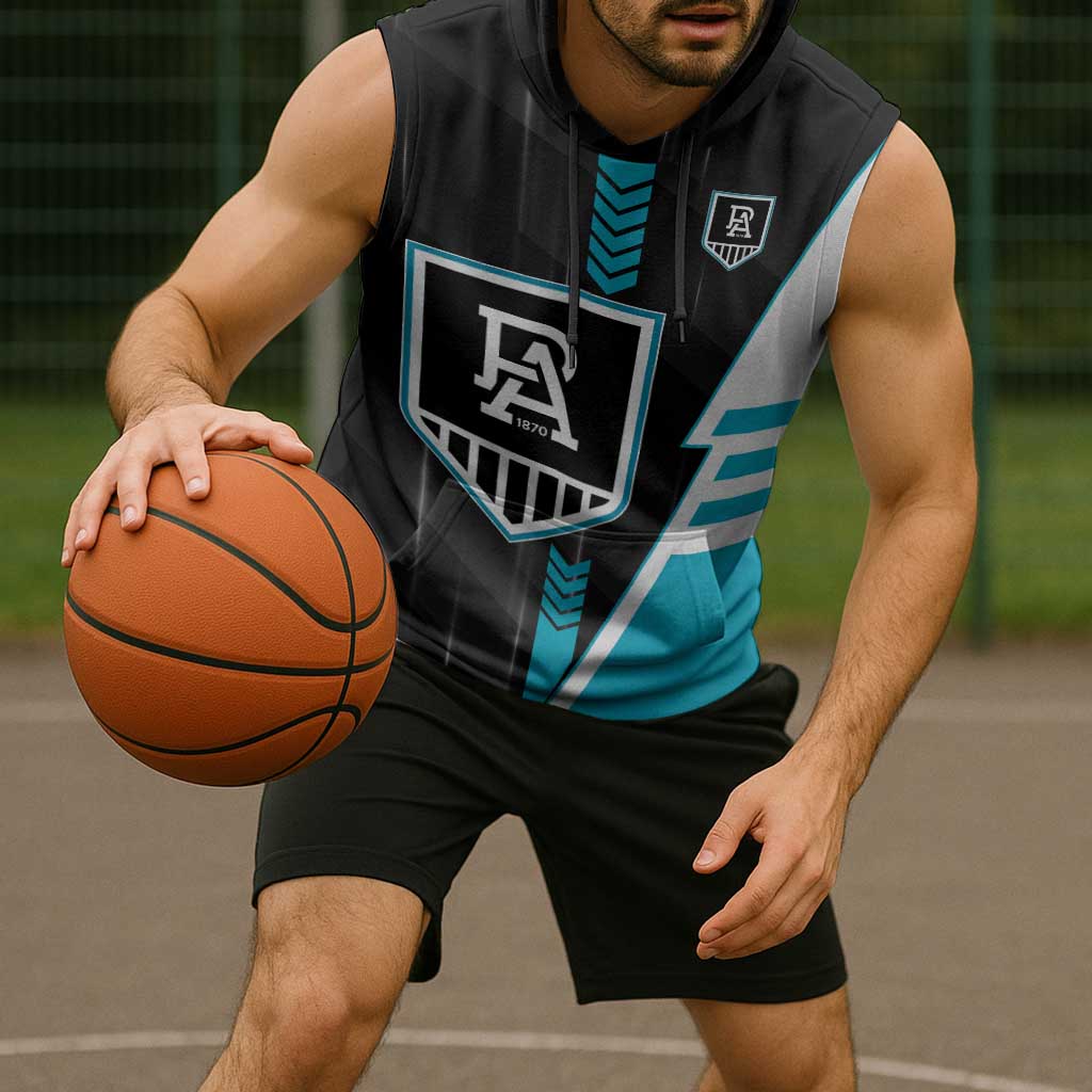 Personalized Port Adelaide Power Sleeveless Hoodie Modern Geometric Sports Graphic Style