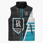 Personalized Port Adelaide Power Sleeveless Puffer Jacket Modern Geometric Sports Graphic Style