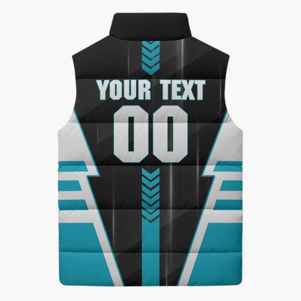 Personalized Port Adelaide Power Sleeveless Puffer Jacket Modern Geometric Sports Graphic Style
