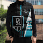 Personalized Port Adelaide Power Sleeveless Puffer Jacket Modern Geometric Sports Graphic Style