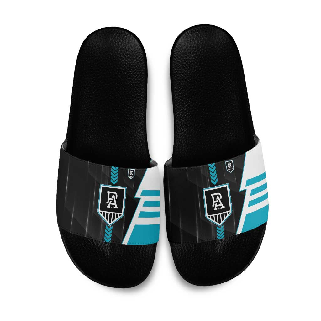 Port Adelaide Power Slide Sandals Modern Geometric Sports Graphic Style