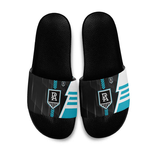 Port Adelaide Power Slide Sandals Modern Geometric Sports Graphic Style