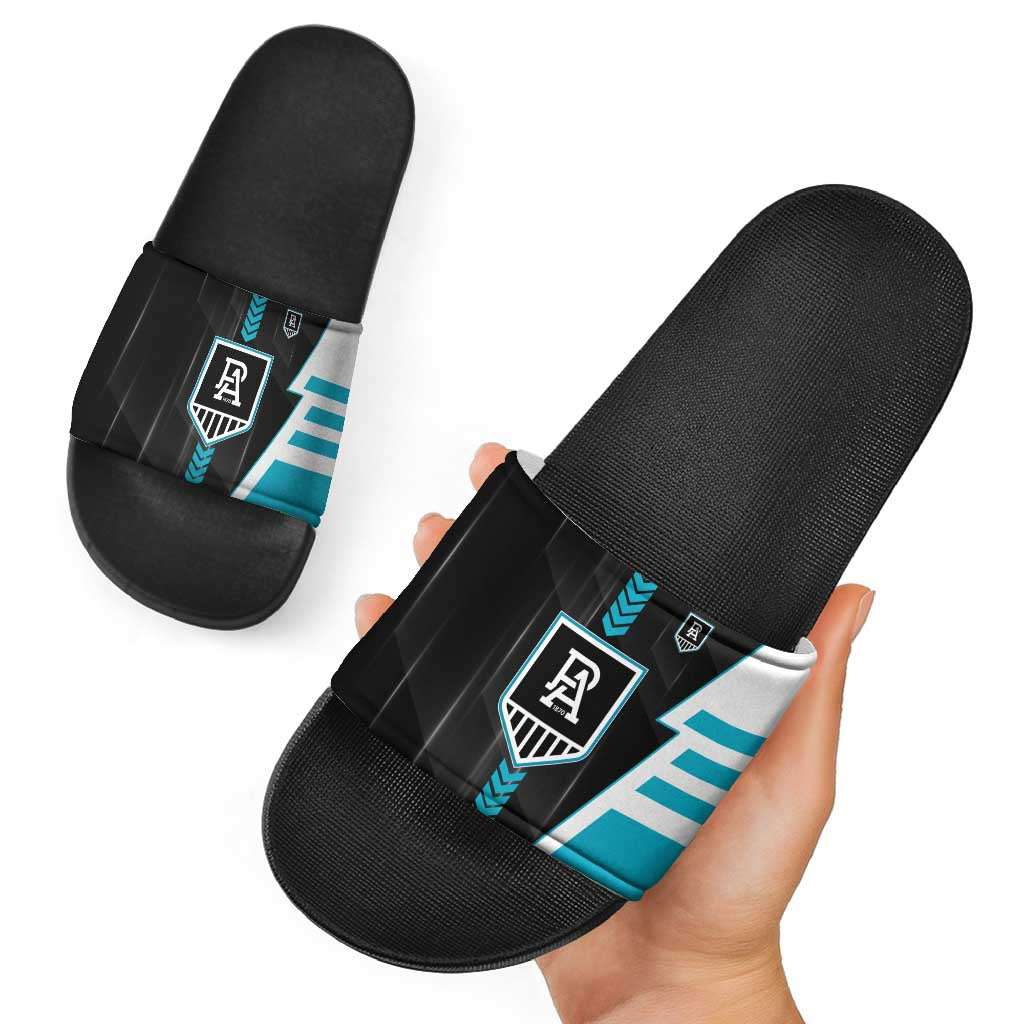 Port Adelaide Power Slide Sandals Modern Geometric Sports Graphic Style