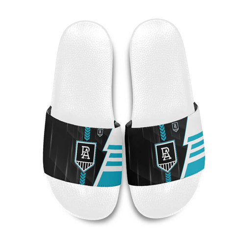 Port Adelaide Power Slide Sandals Modern Geometric Sports Graphic Style