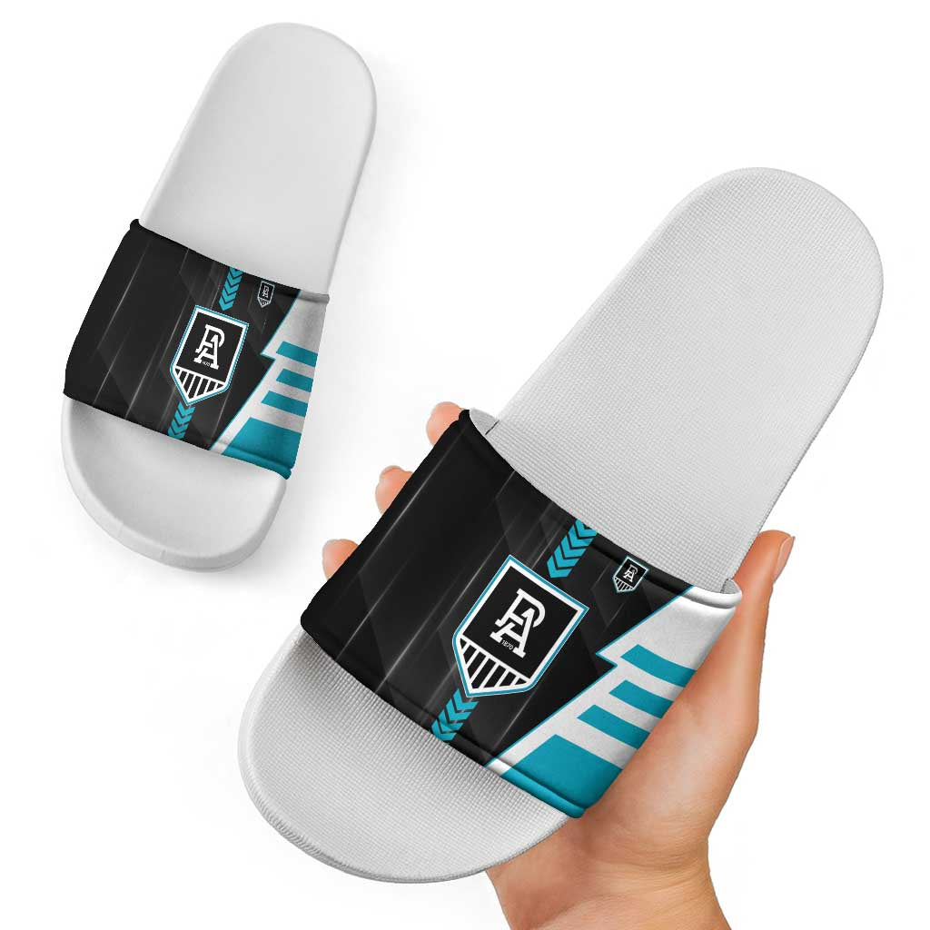 Port Adelaide Power Slide Sandals Modern Geometric Sports Graphic Style