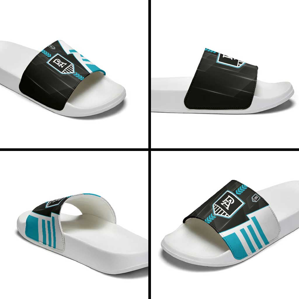 Port Adelaide Power Slide Sandals Modern Geometric Sports Graphic Style