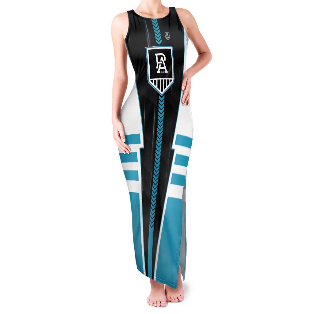 Personalized Port Adelaide Power Tank Maxi Dress Modern Geometric Sports Graphic Style