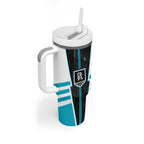 Personalized Port Adelaide Power Tumbler With Handle Modern Geometric Sports Graphic Style
