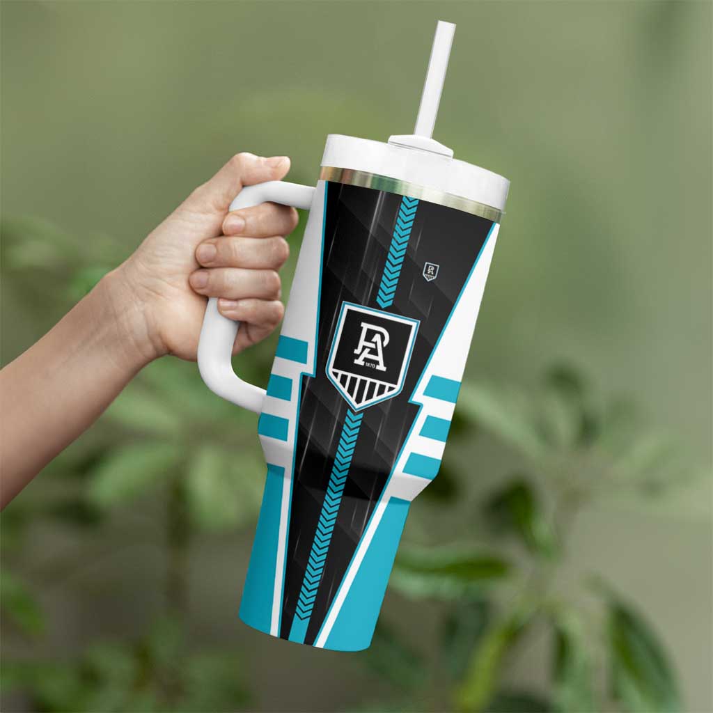Personalized Port Adelaide Power Tumbler With Handle Modern Geometric Sports Graphic Style