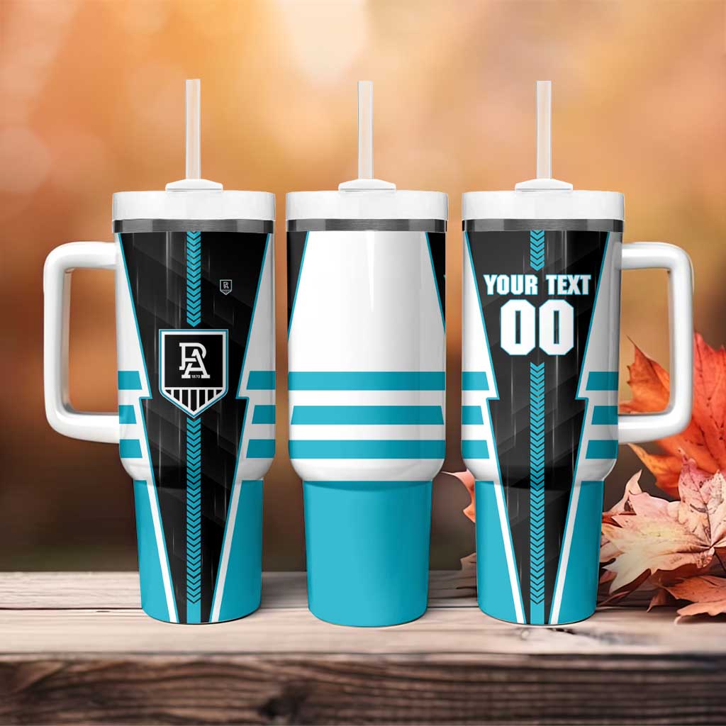 Personalized Port Adelaide Power Tumbler With Handle Modern Geometric Sports Graphic Style