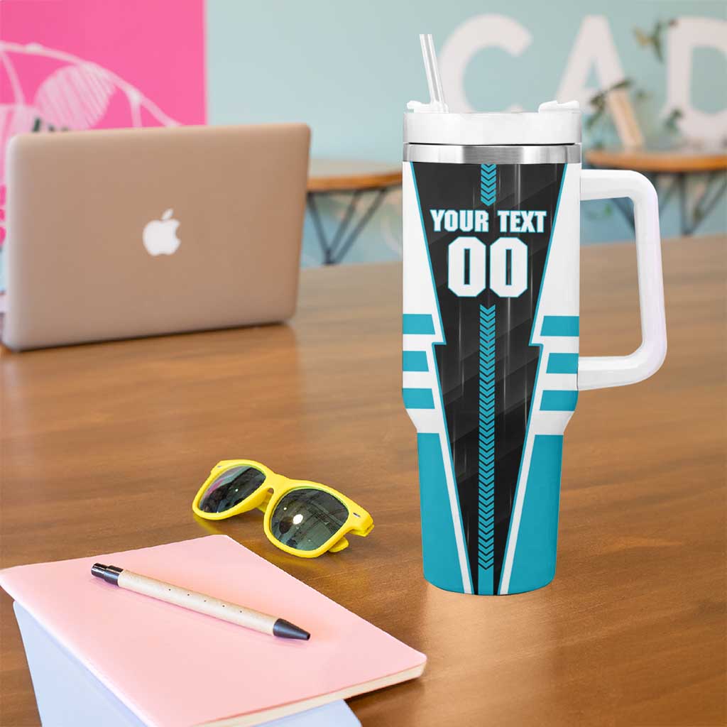 Personalized Port Adelaide Power Tumbler With Handle Modern Geometric Sports Graphic Style