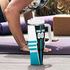 Personalized Port Adelaide Power Tumbler With Handle Modern Geometric Sports Graphic Style