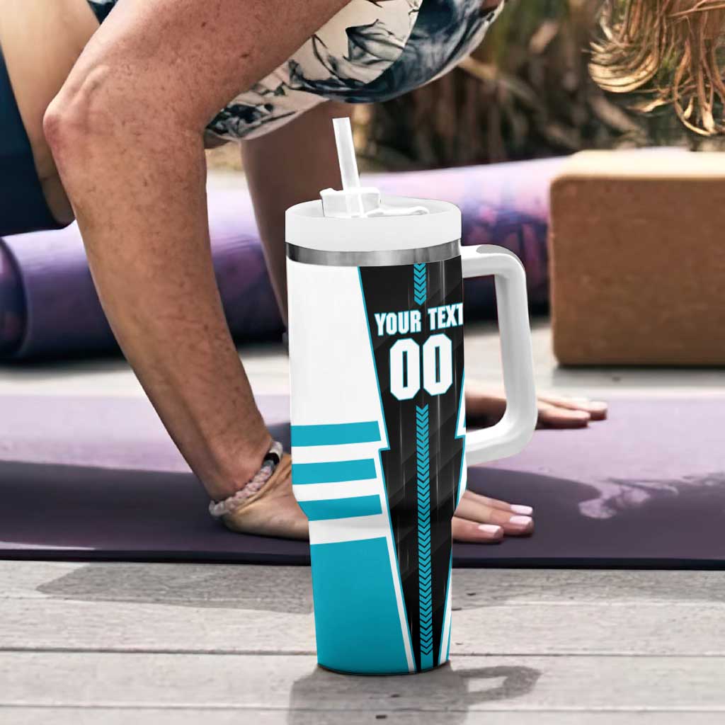 Personalized Port Adelaide Power Tumbler With Handle Modern Geometric Sports Graphic Style