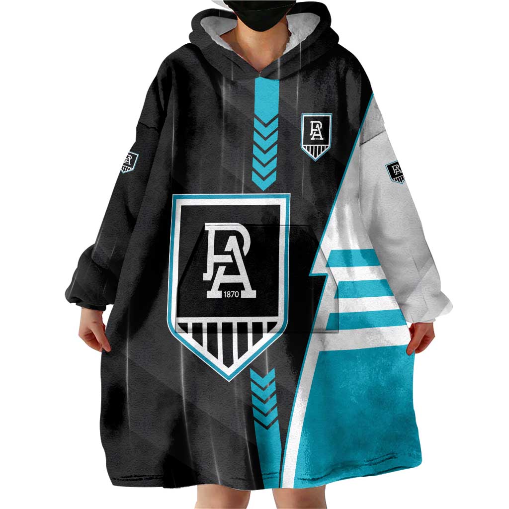 Personalized Port Adelaide Power Wearable Blanket Hoodie Modern Geometric Sports Graphic Style