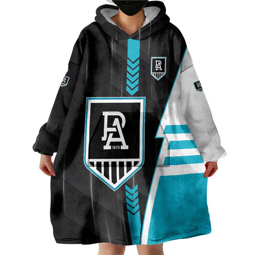 Personalized Port Adelaide Power Wearable Blanket Hoodie Modern Geometric Sports Graphic Style