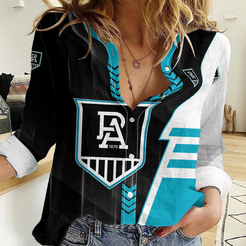 Personalized Port Adelaide Power Women Casual Shirt Modern Geometric Sports Graphic Style