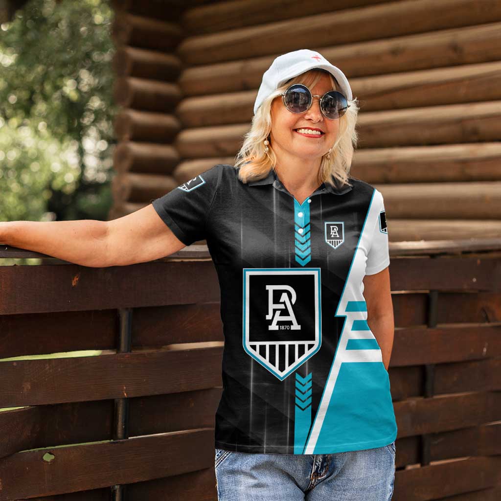 Personalized Port Adelaide Power Women Polo Shirt Modern Geometric Sports Graphic Style