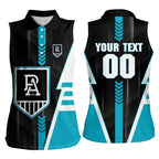 Personalized Port Adelaide Power Women Sleeveless Polo Shirt Modern Geometric Sports Graphic Style