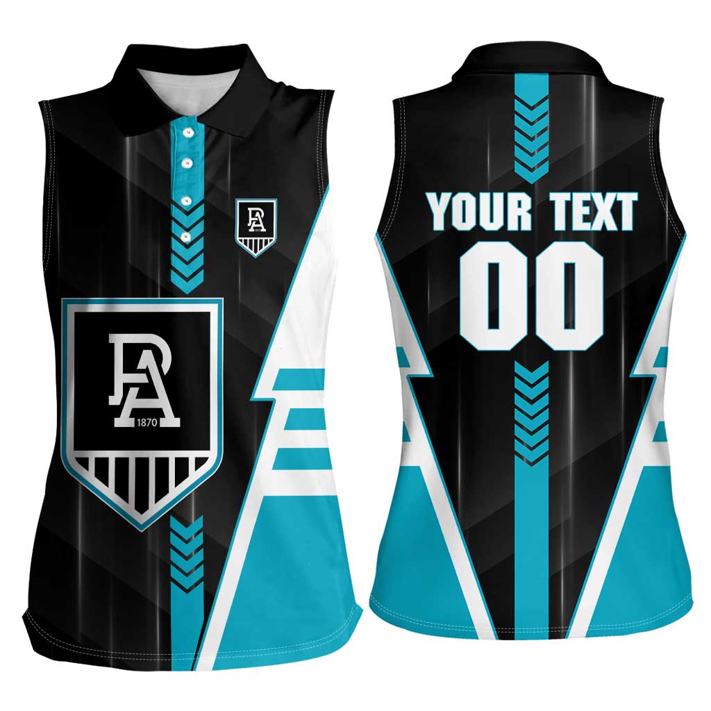 Personalized Port Adelaide Power Women Sleeveless Polo Shirt Modern Geometric Sports Graphic Style