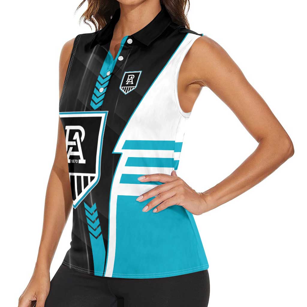 Personalized Port Adelaide Power Women Sleeveless Polo Shirt Modern Geometric Sports Graphic Style