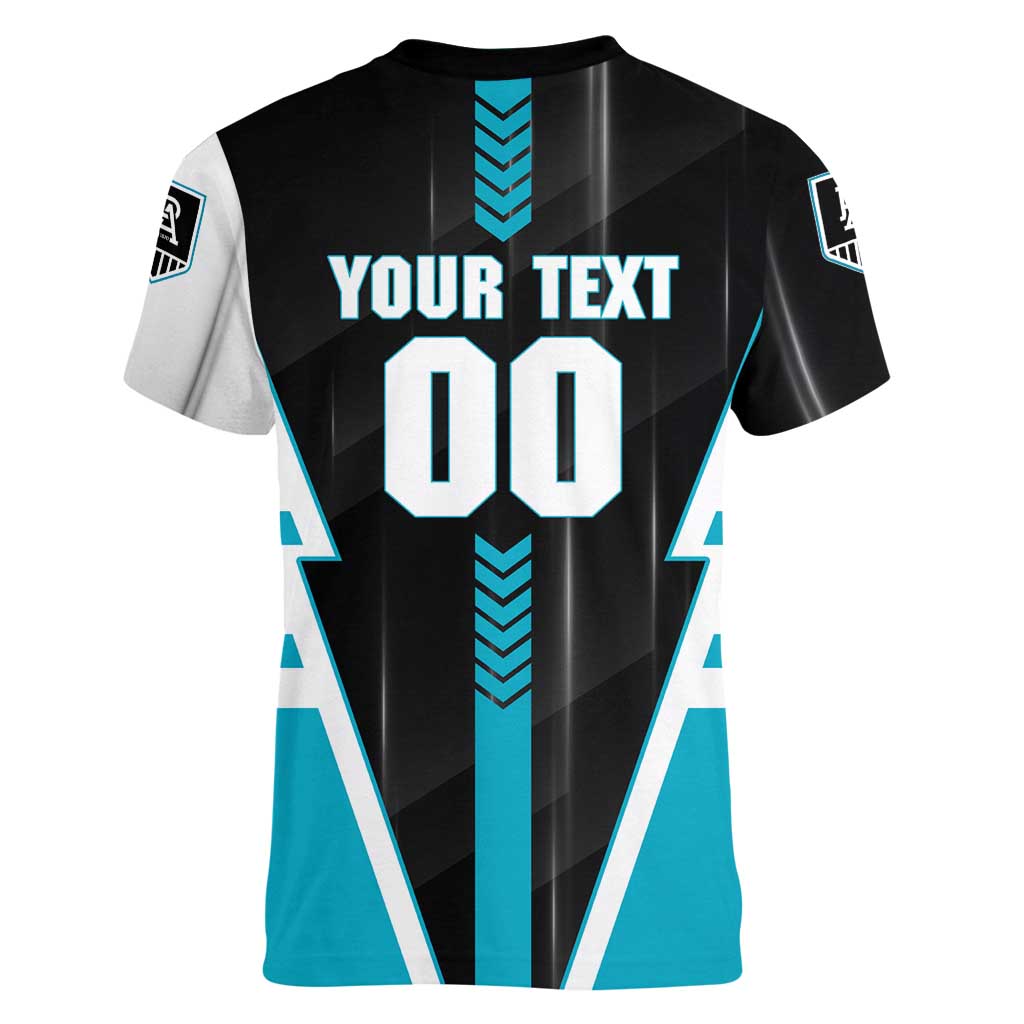 Personalized Port Adelaide Power Women V-Neck T-Shirt Modern Geometric Sports Graphic Style