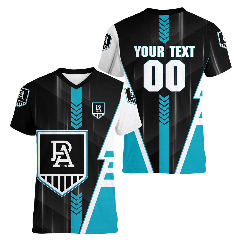 Personalized Port Adelaide Power Women V-Neck T-Shirt Modern Geometric Sports Graphic Style
