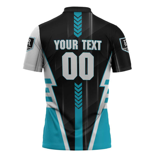 Personalized Port Adelaide Power Zipper Polo Shirt Modern Geometric Sports Graphic Style