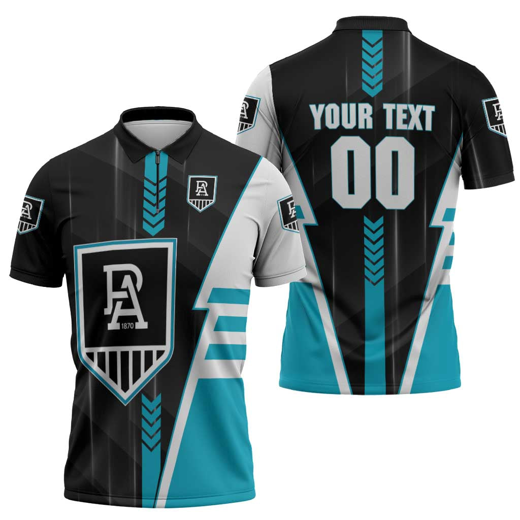 Personalized Port Adelaide Power Zipper Polo Shirt Modern Geometric Sports Graphic Style