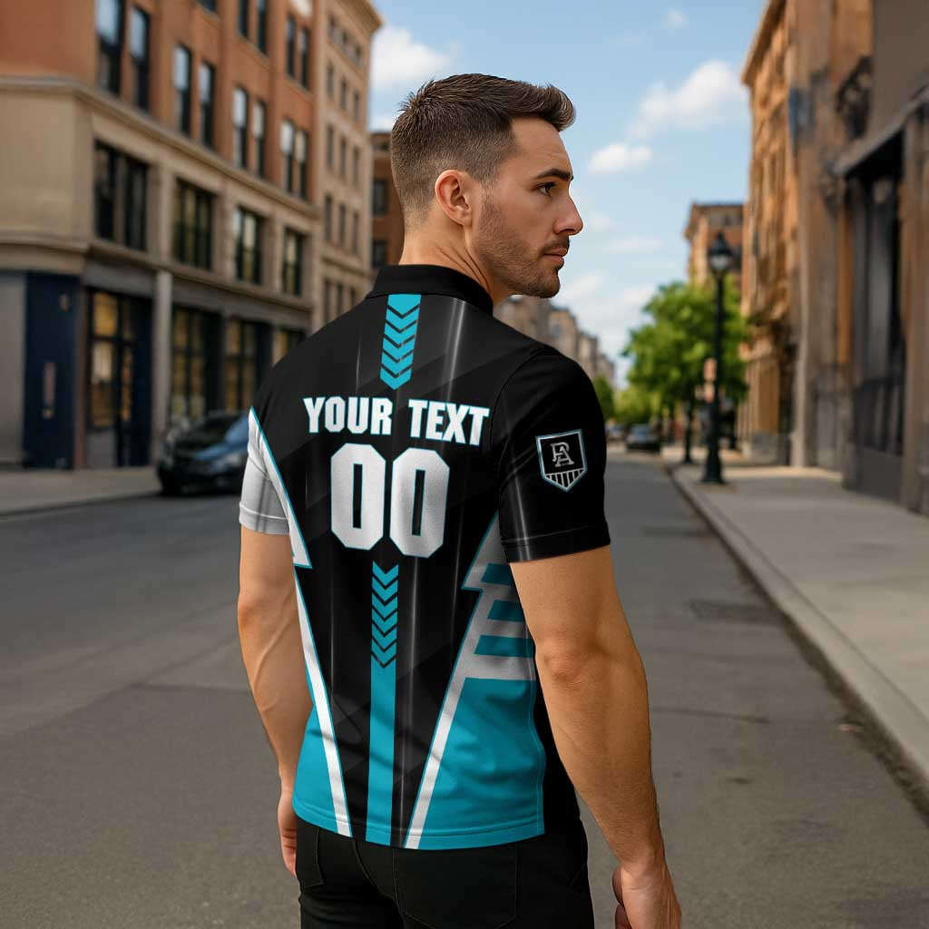 Personalized Port Adelaide Power Zipper Polo Shirt Modern Geometric Sports Graphic Style