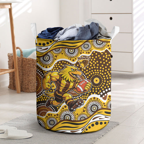Hawthorn Hawks Laundry Basket Aboriginal Dot Pattern - Football Mascot Heritage Pride