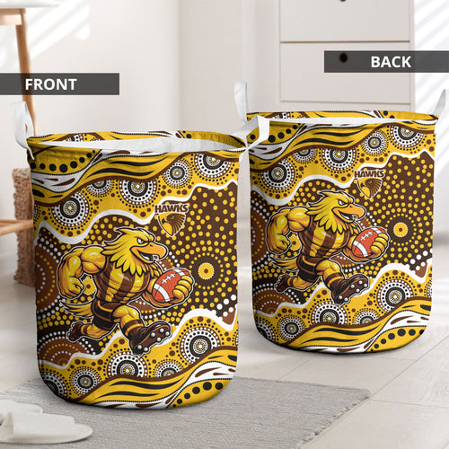 Hawthorn Hawks Laundry Basket Aboriginal Dot Pattern - Football Mascot Heritage Pride