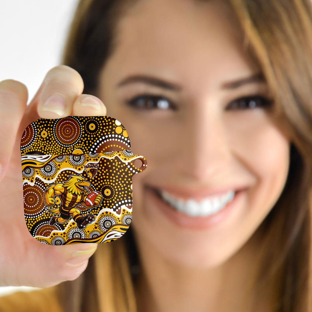 Hawthorn Hawks AirPods Case Aboriginal Dot Pattern - Football Mascot Heritage Pride