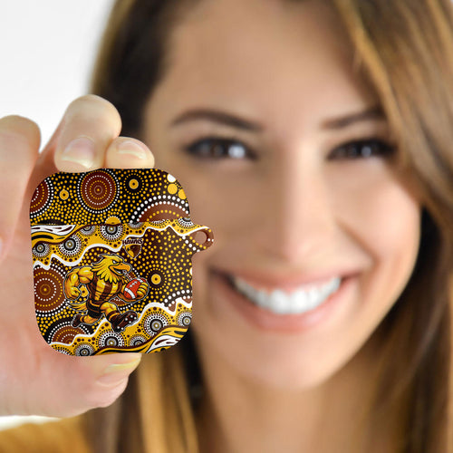Hawthorn Hawks AirPods Case Aboriginal Dot Pattern - Football Mascot Heritage Pride