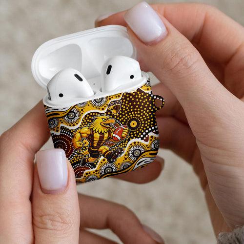 Hawthorn Hawks AirPods Case Aboriginal Dot Pattern - Football Mascot Heritage Pride
