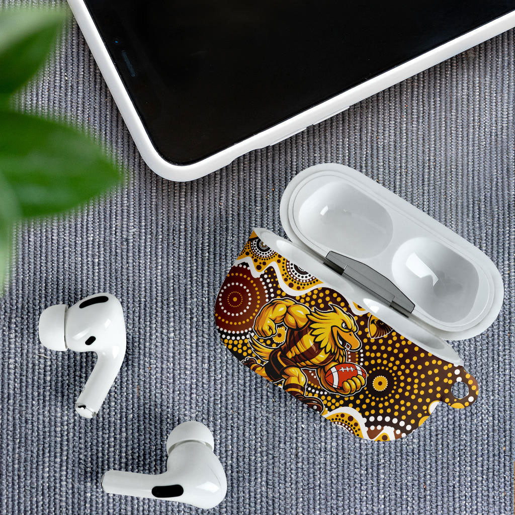 Hawthorn Hawks AirPods Case Aboriginal Dot Pattern - Football Mascot Heritage Pride