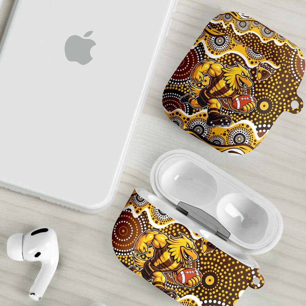 Hawthorn Hawks AirPods Case Aboriginal Dot Pattern - Football Mascot Heritage Pride