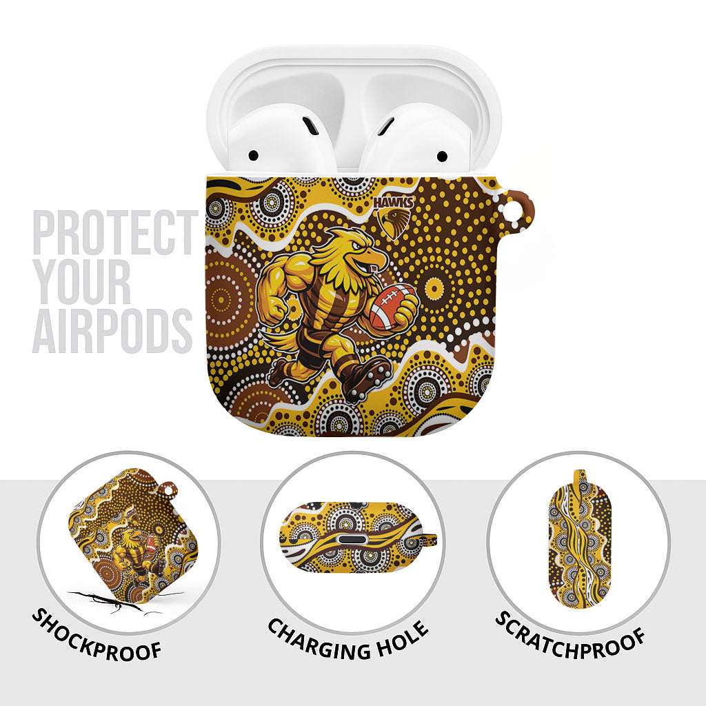 Hawthorn Hawks AirPods Case Aboriginal Dot Pattern - Football Mascot Heritage Pride