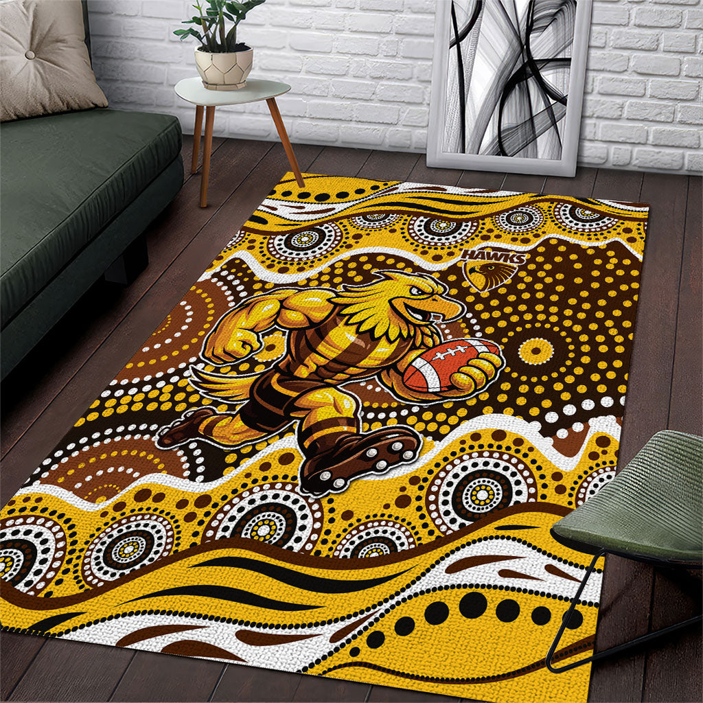 Hawthorn Hawks Area Rug Aboriginal Dot Pattern - Football Mascot Heritage Pride