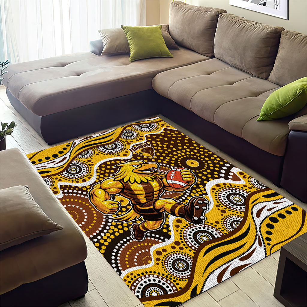 Hawthorn Hawks Area Rug Aboriginal Dot Pattern - Football Mascot Heritage Pride