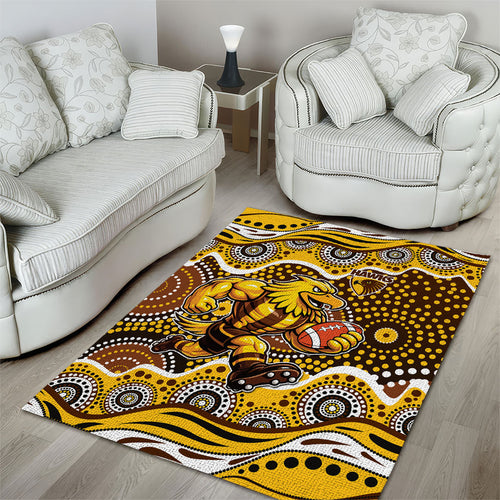 Hawthorn Hawks Area Rug Aboriginal Dot Pattern - Football Mascot Heritage Pride