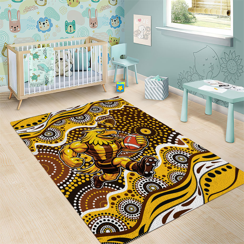 Hawthorn Hawks Area Rug Aboriginal Dot Pattern - Football Mascot Heritage Pride