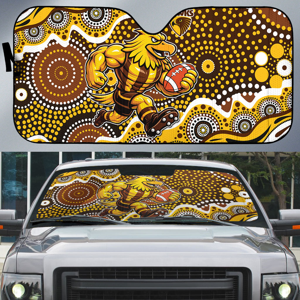Hawthorn Hawks Auto Sun Shade Aboriginal Dot Pattern - Football Mascot Heritage Pride