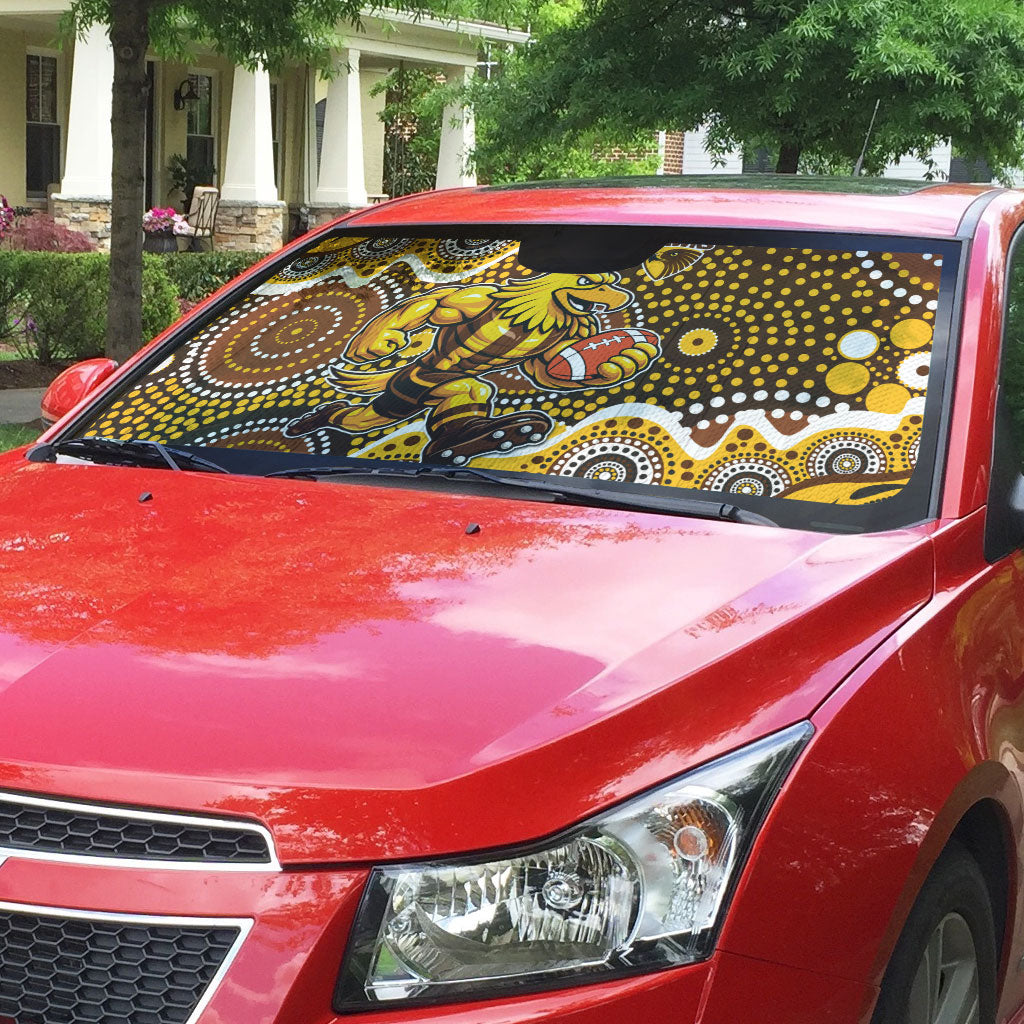 Hawthorn Hawks Auto Sun Shade Aboriginal Dot Pattern - Football Mascot Heritage Pride